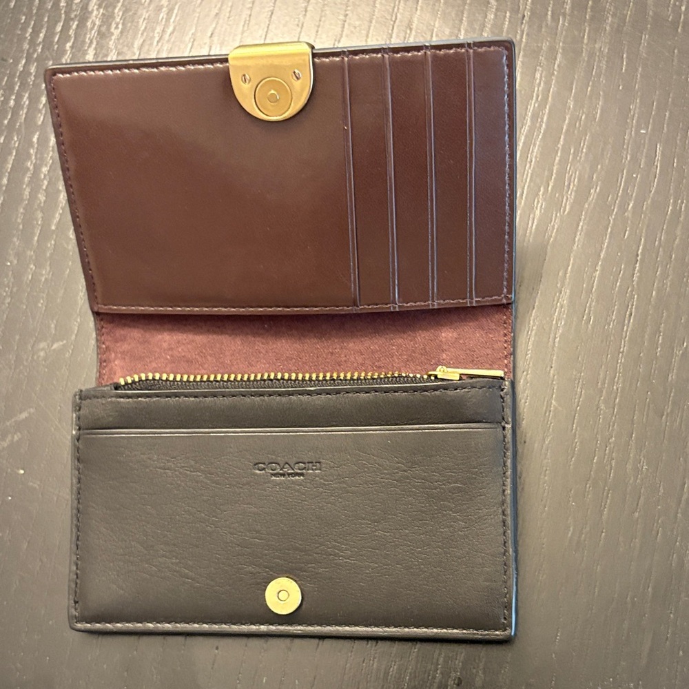 Coach Black Leather Card Holder with Gold Clasp